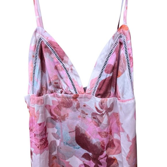 Women's Satin Babydoll Nightgown Valentine Pink Floral Spaghetti Straps‎ Size M - Picture 2 of 8